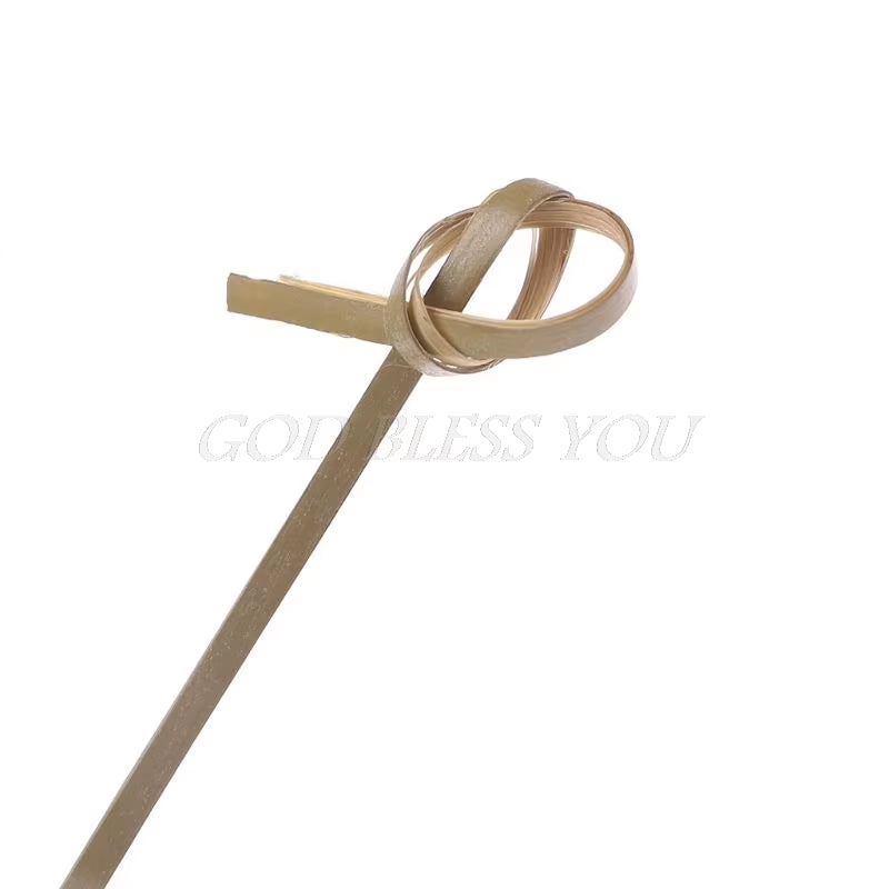 100Pcs Disposable Bamboo Tie Knotted Skewers Twisted Ends Cocktail Food Fruit Picks Fork Sticks Buffet Cupcake Toppers Wedding