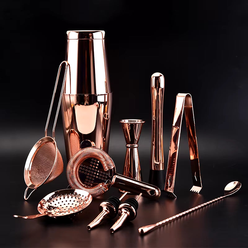 11Pcs Cocktails Shakere Bar Set Cocktail Boston Shaker Barware Kit Weighted Shaker Tins Strainer Muddler Ice Tond Jigger Muddler