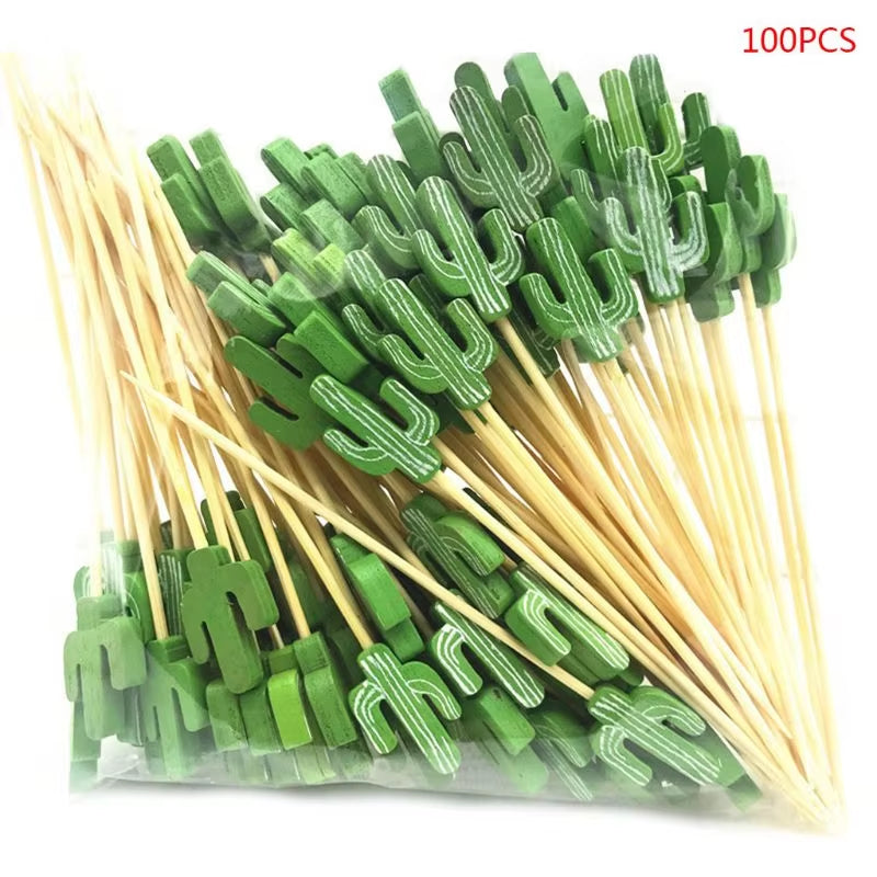 100 Pcs Disposable Bamboo Picks Food Fruit Cocktail Handmade Toothpicks Picnic Party Supplies Decoration