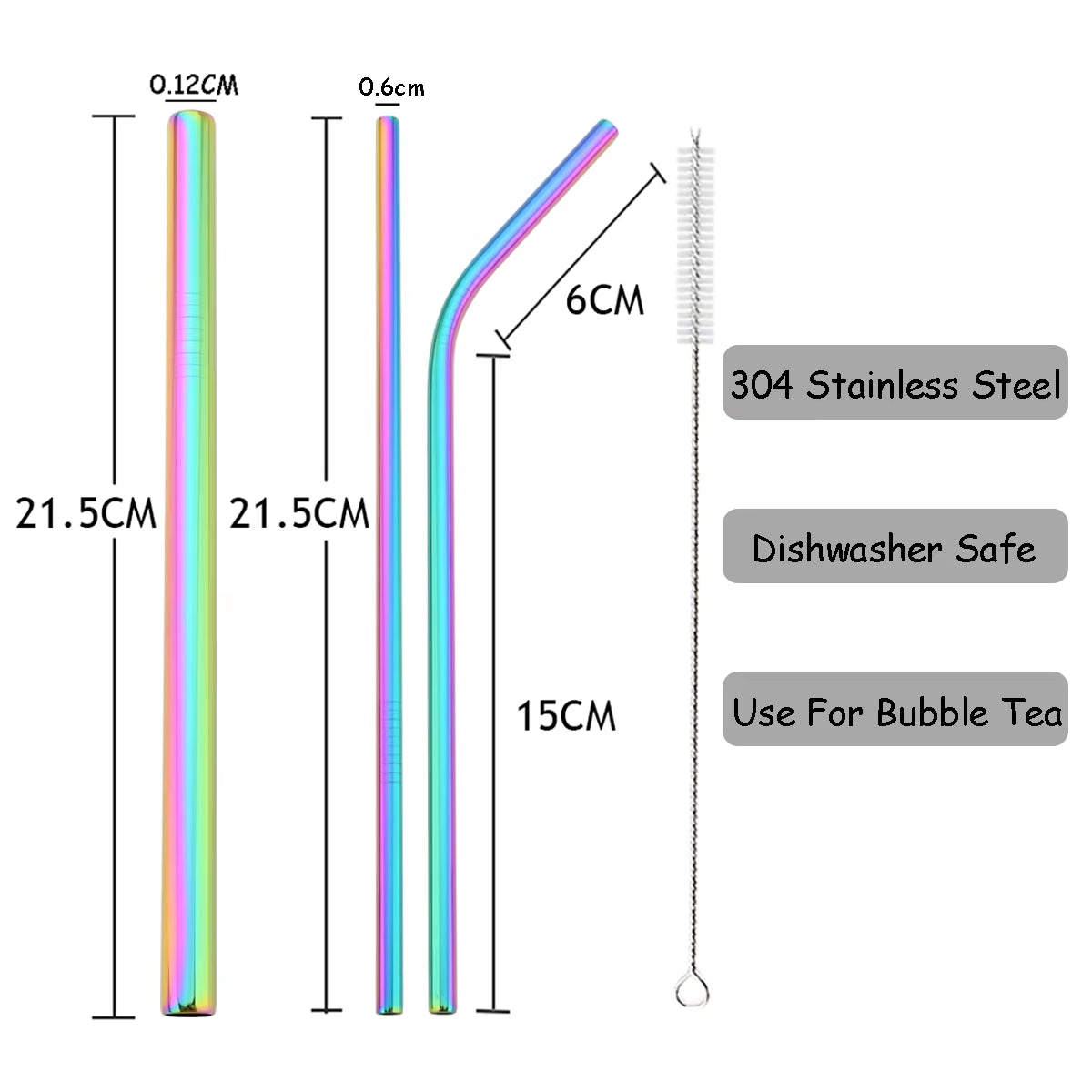 Reusable Drinking Straw 18/10 Stainless Steel Straw Set High Quality Metal Colorful Straw with Cleaner Brush Bar Party Accessory