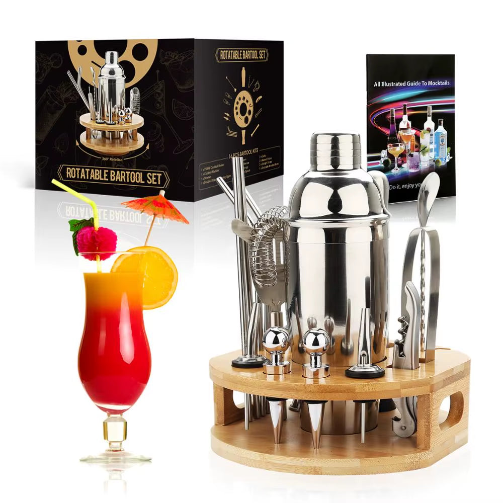 Cocktail Shaker Making Set Stainless Steel Bar Tools Bartender Kit 750ML Mixer Wine Martini Boston Shaker Kit for Drink Party