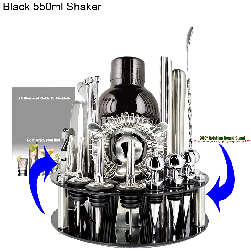 Bartender Kit:1-30-Piece Cocktail Shaker Set with Stainless Steel Rotating Stand, Bar Tool for Gift, Experience for Drink Mixing