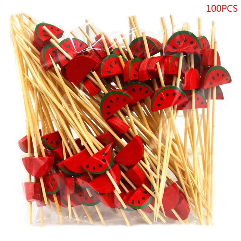 100 Pcs Disposable Bamboo Picks Food Fruit Cocktail Handmade Toothpicks Picnic Party Supplies Decoration