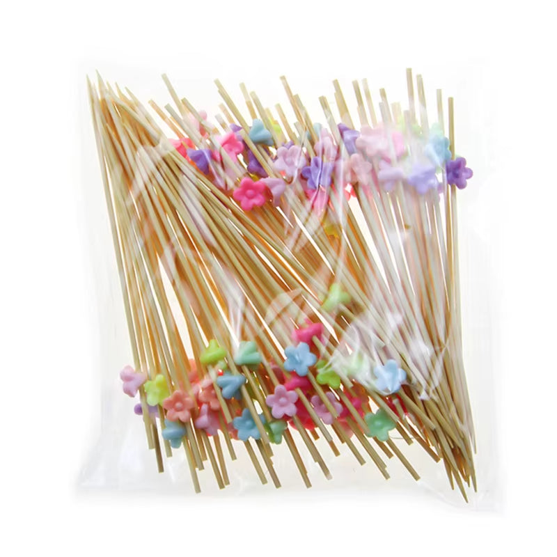 100 Pcs Disposable Bamboo Picks Food Fruit Cocktail Handmade Toothpicks Picnic Party Supplies Decoration