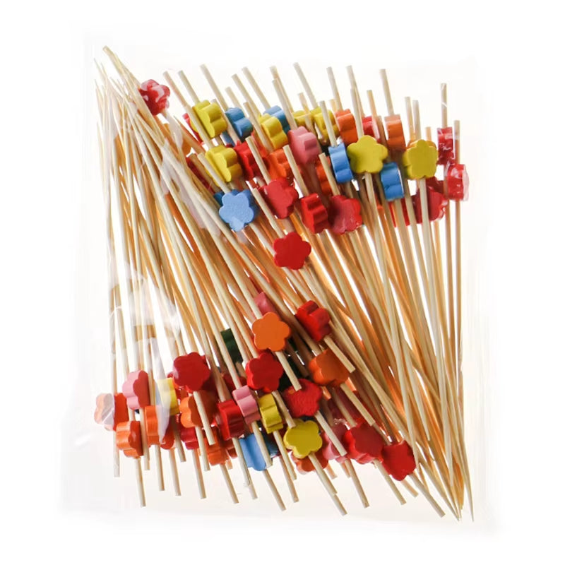 100 Pcs Disposable Bamboo Picks Food Fruit Cocktail Handmade Toothpicks Picnic Party Supplies Decoration