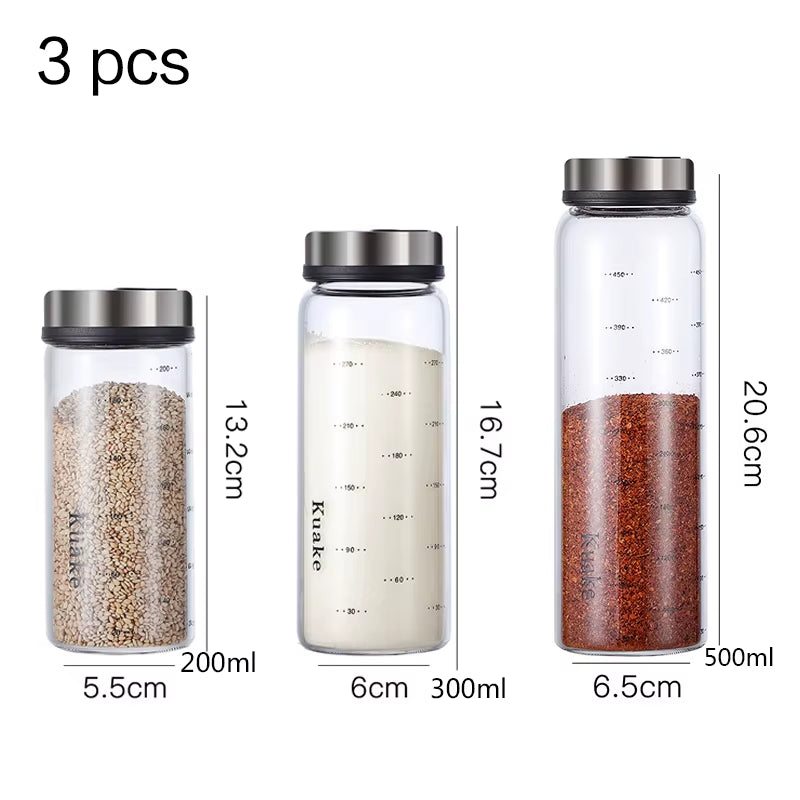 Sealed Seasoning Bottle Set, Multiple Hole Pattern, Glass Seasoning Jar, Kitchen Salt Shaker, Moisture-Proof Kitchen Supplies