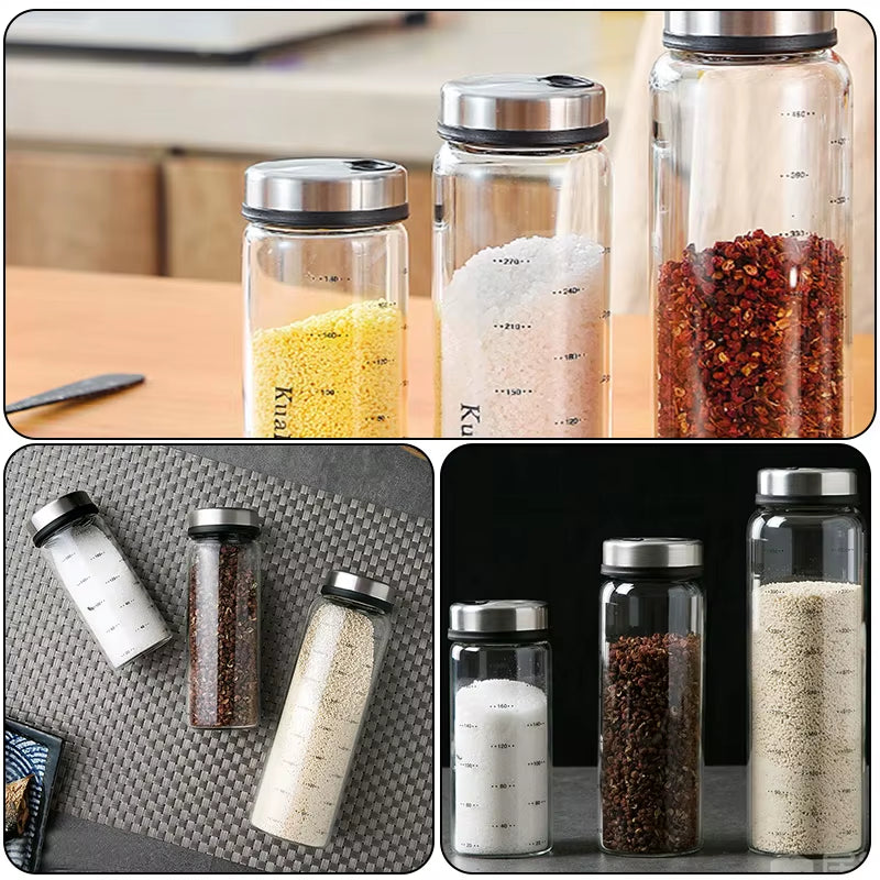 Sealed Seasoning Bottle Set, Multiple Hole Pattern, Glass Seasoning Jar, Kitchen Salt Shaker, Moisture-Proof Kitchen Supplies