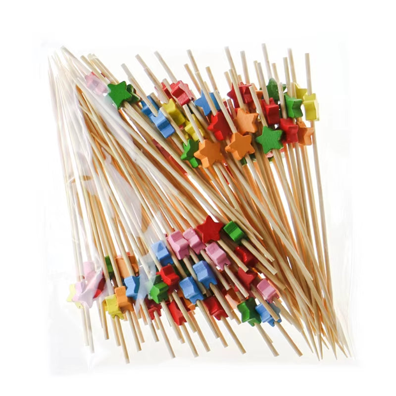 100 Pcs Disposable Bamboo Picks Food Fruit Cocktail Handmade Toothpicks Picnic Party Supplies Decoration